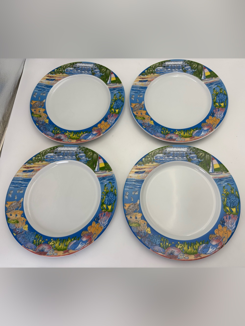 Coastal Coral Dinner Plates Set of 4 - 12” diameter - Grand Cayman Wharf